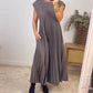 Women Pleated Simple Solid Color Dress