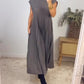 Women Pleated Simple Solid Color Dress