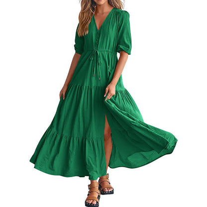 👗Elegantes langes Boho-Kleid mit geteiltem V-Ausschnitt--🔥50% Rabatt im Sonderangebot